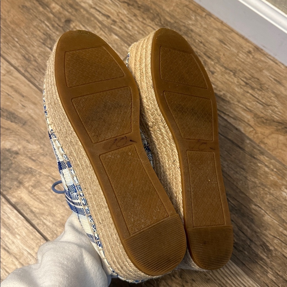 Tory Burch Blue and White Plaid Espadrille Platform Oxfords - Picture 5 of 6